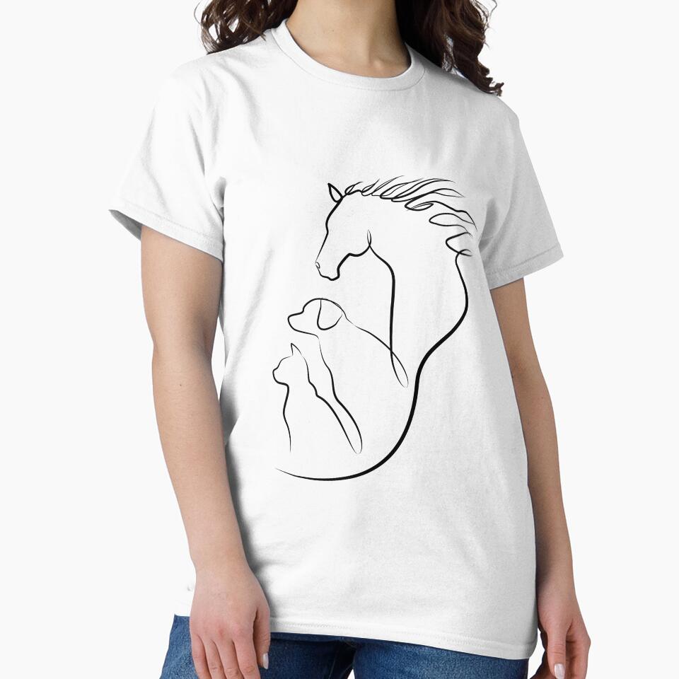 Horse, dog and cat in one line art by evk-art