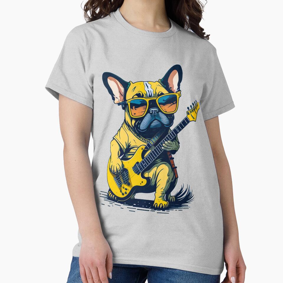 French Bulldog Dog playing electric guitar & wearing a sun glass by A7med-Design