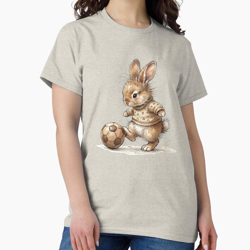 Cute Watercolor Bunny Rabbit Kicking Soccer Ball Art by BreezifyDesignStudio