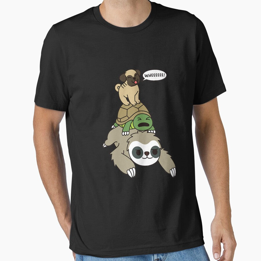 Pug Riding Sloth Tortoise Dog Premium by luciaaljudith