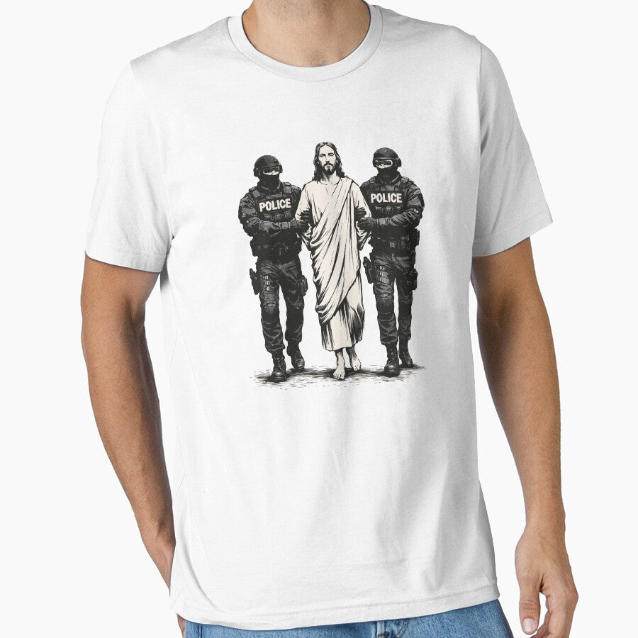 Jesus Escorted by Police / ICE – Anti-ICE Protest Art, Faith & Justice Illustration by BrainBubbleArt