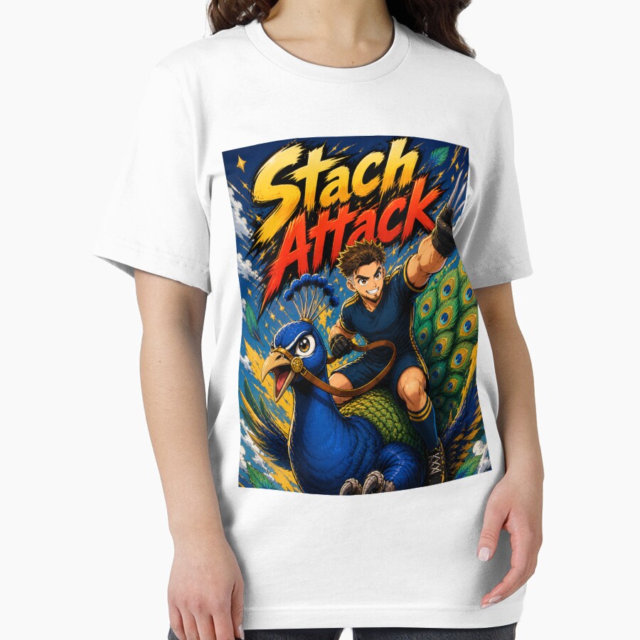 Stach Attack Anime Peacock Rider – Bold Fantasy Sports Style T-Shirt & Sticker Design by Final Whistle Art