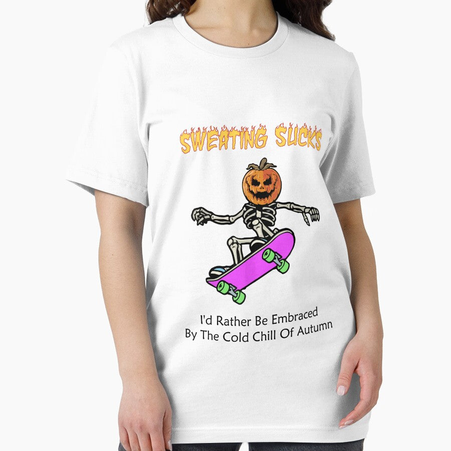 Sweating Sucks Skeleton Pumpkin Skateboard by JustBeCreative9