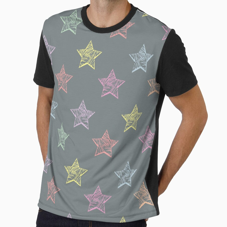 Oversized Sketchy Candy Rainbow Stars - Charcoal Grey by Daniel Bevis Design