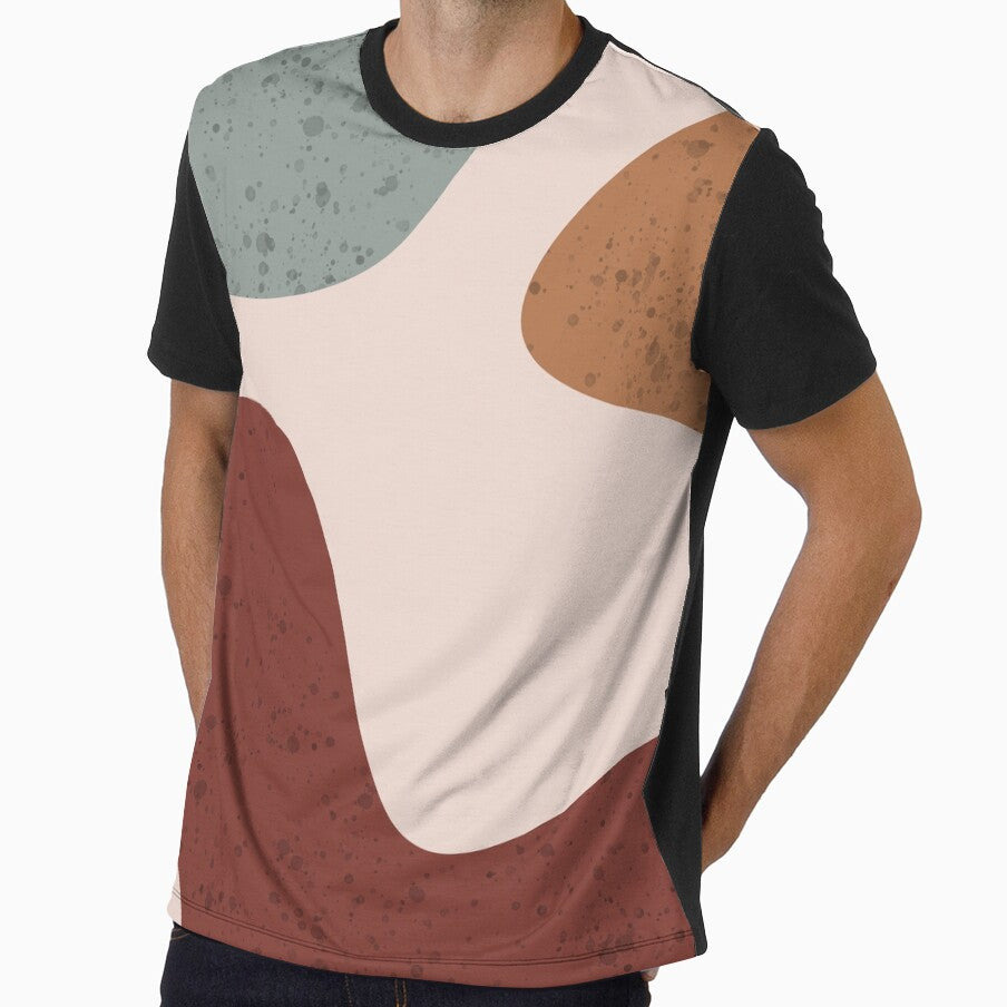 Aesthetic soft red, green and brown three-color abstract modern color block with dots by Lazare12
