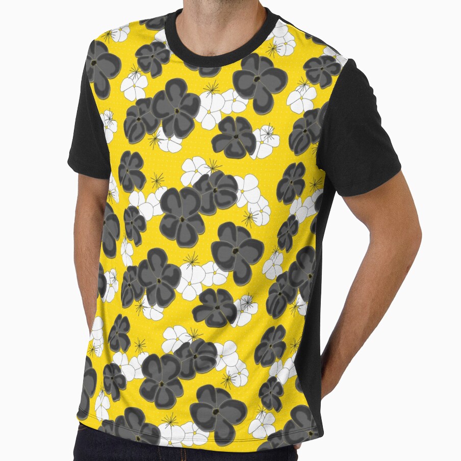 Painted Poppies - Black and White on Yellow by bmfabricdesigns
