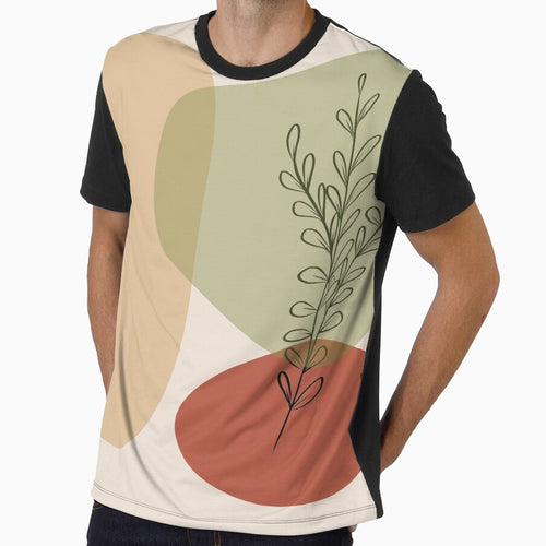 Aesthetic soft red, green and beige three color blocks with lined leaves by Lazare12