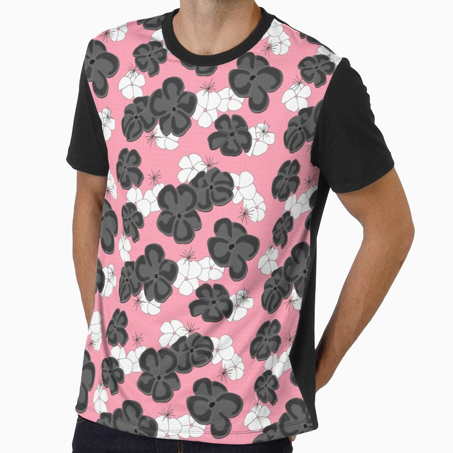 Painted Poppies - Black and White on Pink by bmfabricdesigns