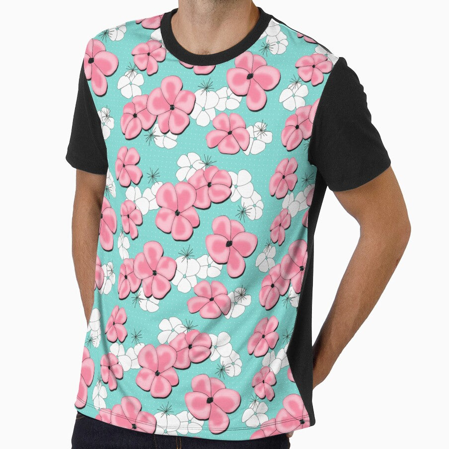 Painted Poppies - Pink and White on Aqua by bmfabricdesigns