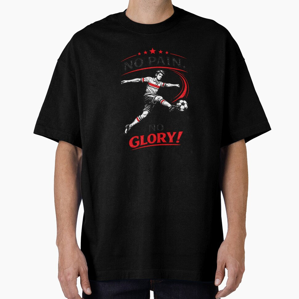 No Pain No Glory Soccer Player – Retro Vintage Line Art in Black & Red (AI Graphic) by Cleora Art