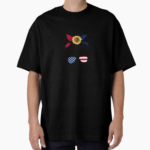 American Sunflower girl Cotton Tee, Short Sleeve Crewneck Graphic T-Shirt by mraihan