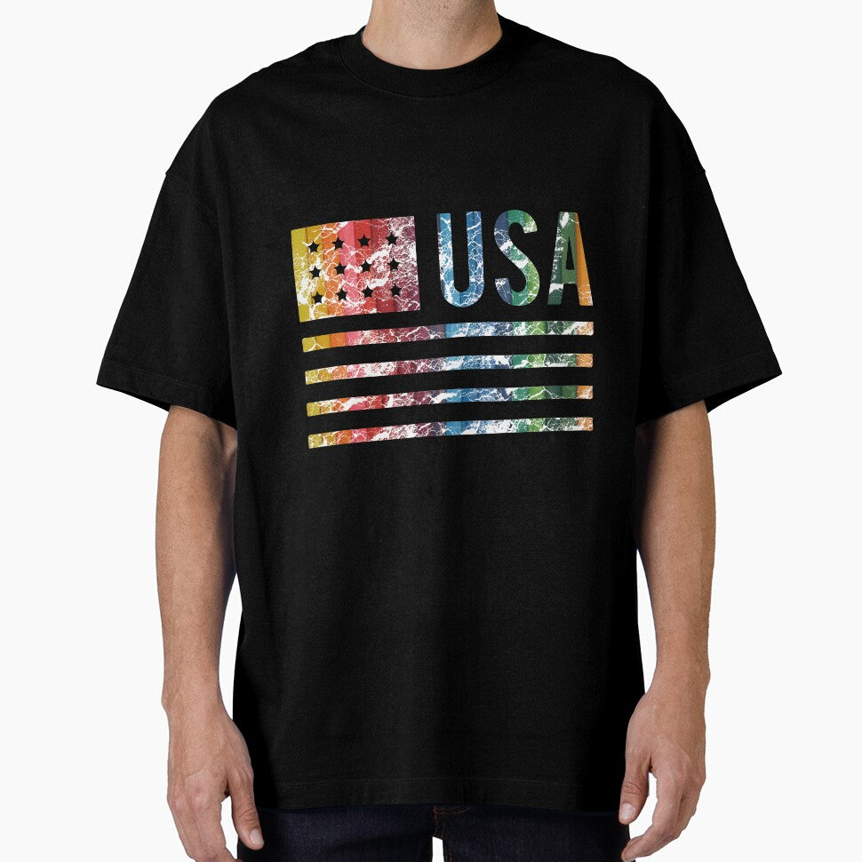 USA American Flag T-Shirt | Colorful Rainbow Design Tee by AllStarMerch