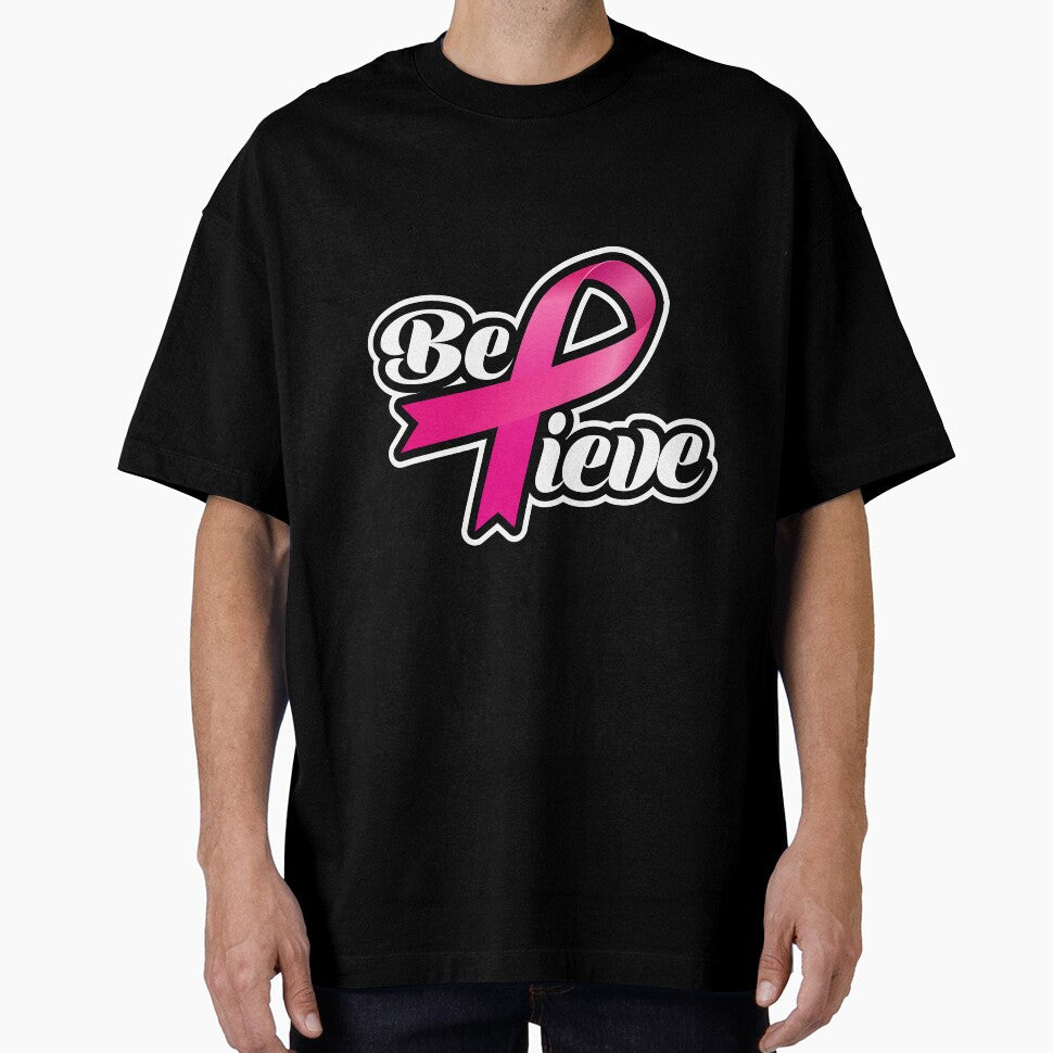 Believe Pink Ribbon T-Shirt | Breast Cancer Awareness Tee by AllStarMerch
