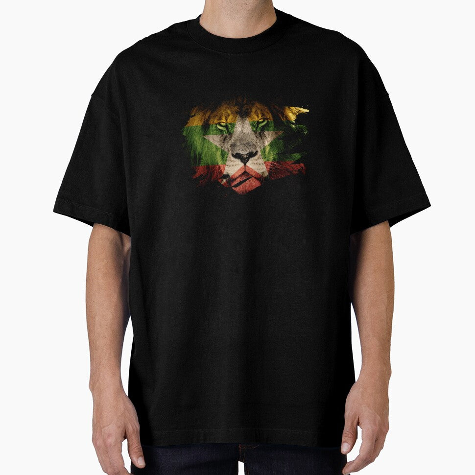 Myanmar Flag & African Lion Picture by ockshirts
