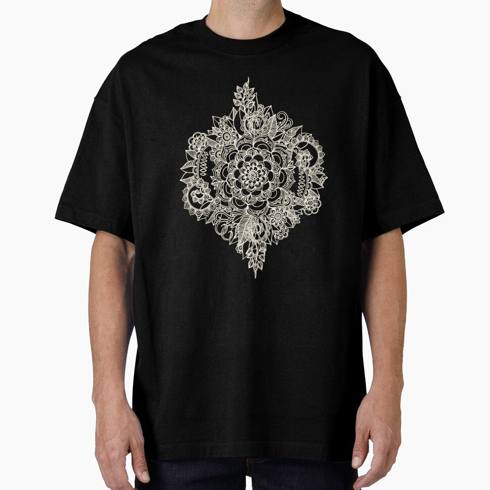 Cream Floral Moroccan Pattern on Deep Indigo Ink by micklyn