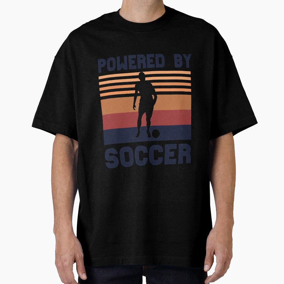 Powered by Soccer Vintage Retro Sunset Football by MimsTees