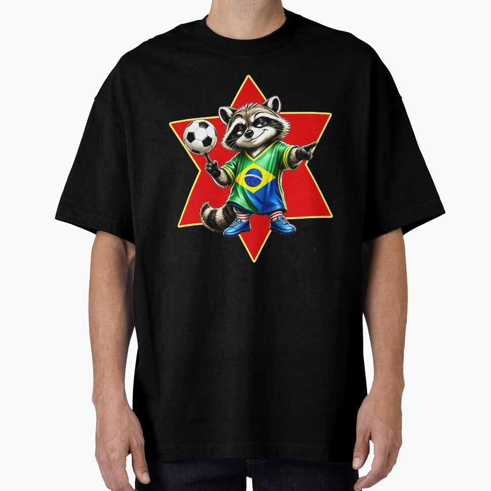 Confident Soccer Trash Panda Raccoon Street Football Mascot Art by DreamyTupelo