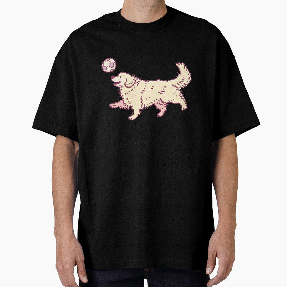 Soccer Football Golden Retreiver, playful dotwork illustration by Magnificent Lizard