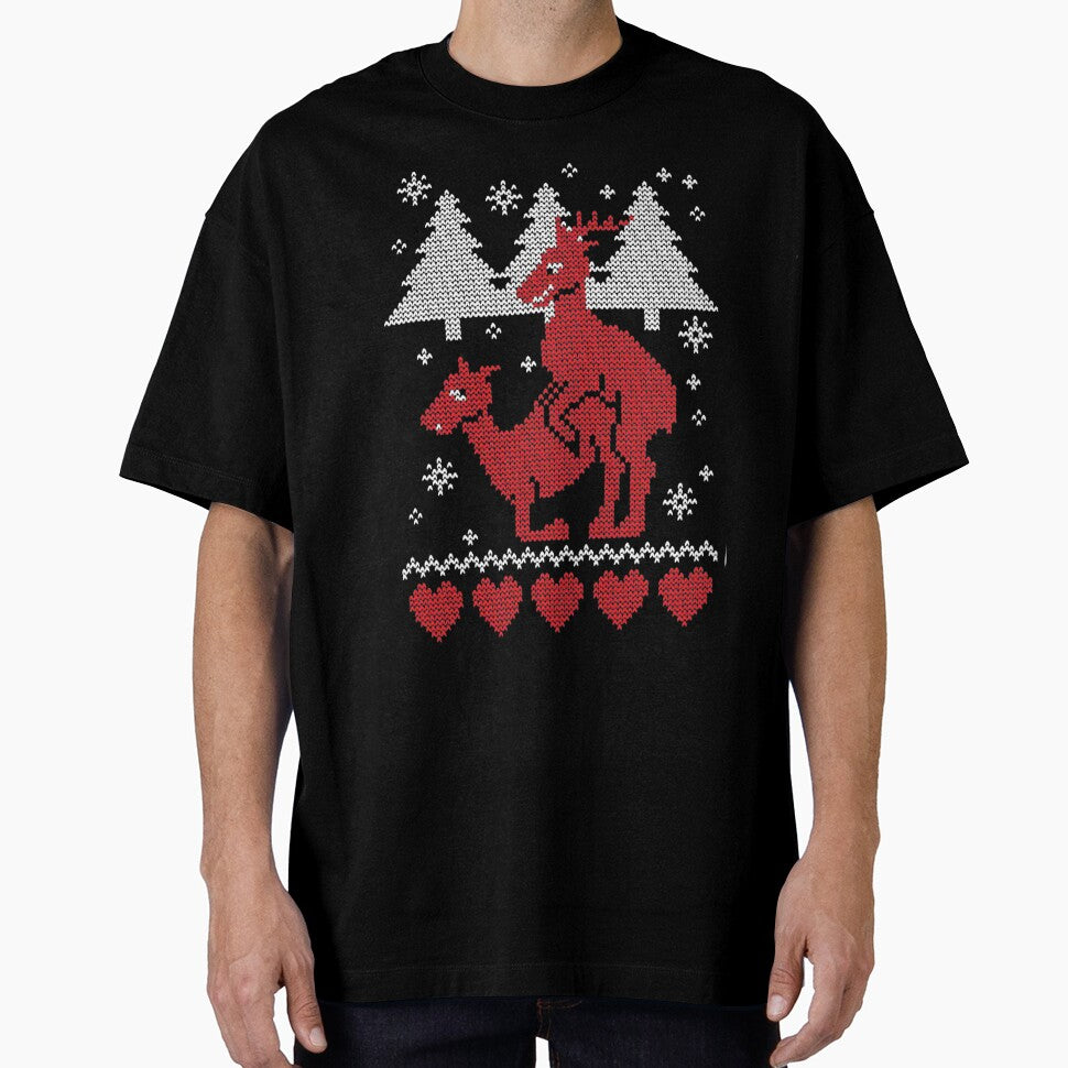 Ugly Christmas Reindeer Crew Neck Xmas Tee Funny by PhilzaMerch