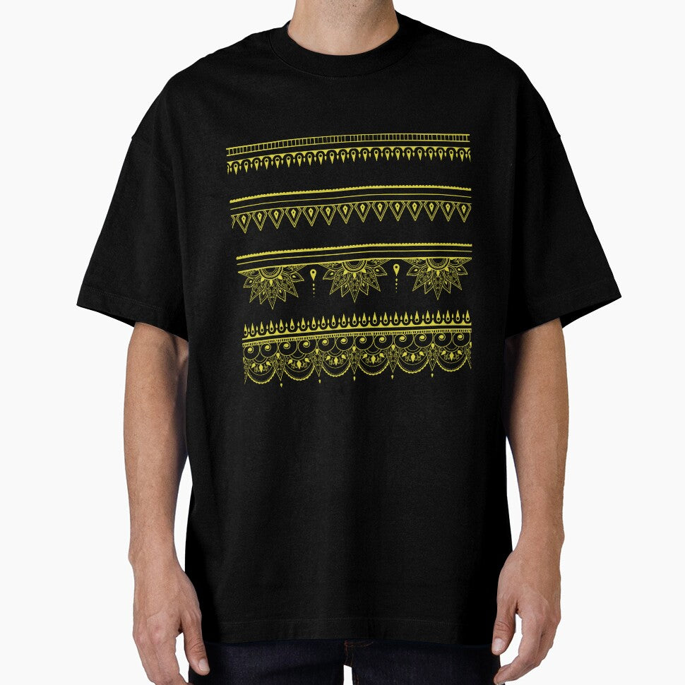 South asian patterns yellow on black by Chaoticzarts