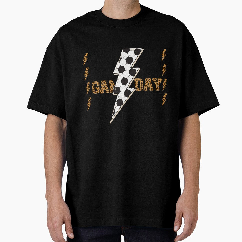 Bold Game Day Lightning Soccer Design with Leopard Print Accent by haitrieuic96