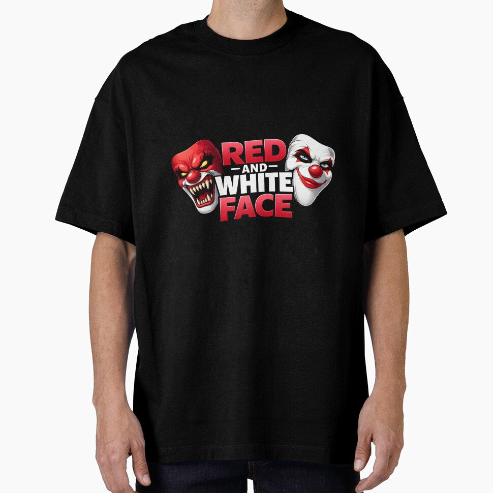 Red and White Face- Good Vs Bad people in Society Oversized T shirt by Holadiseno
