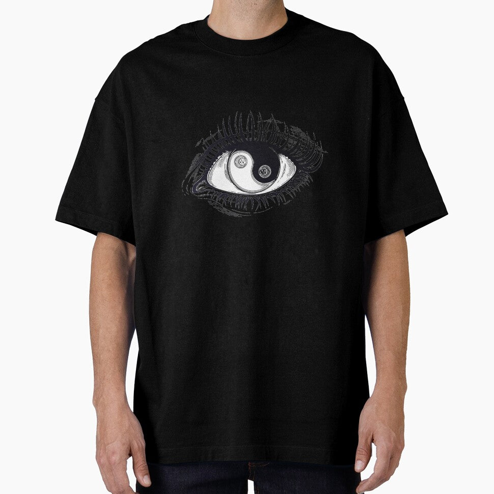 Eye of a human girl with pupil and iris as Yin and Yang boho symbol by ExocetMerch
