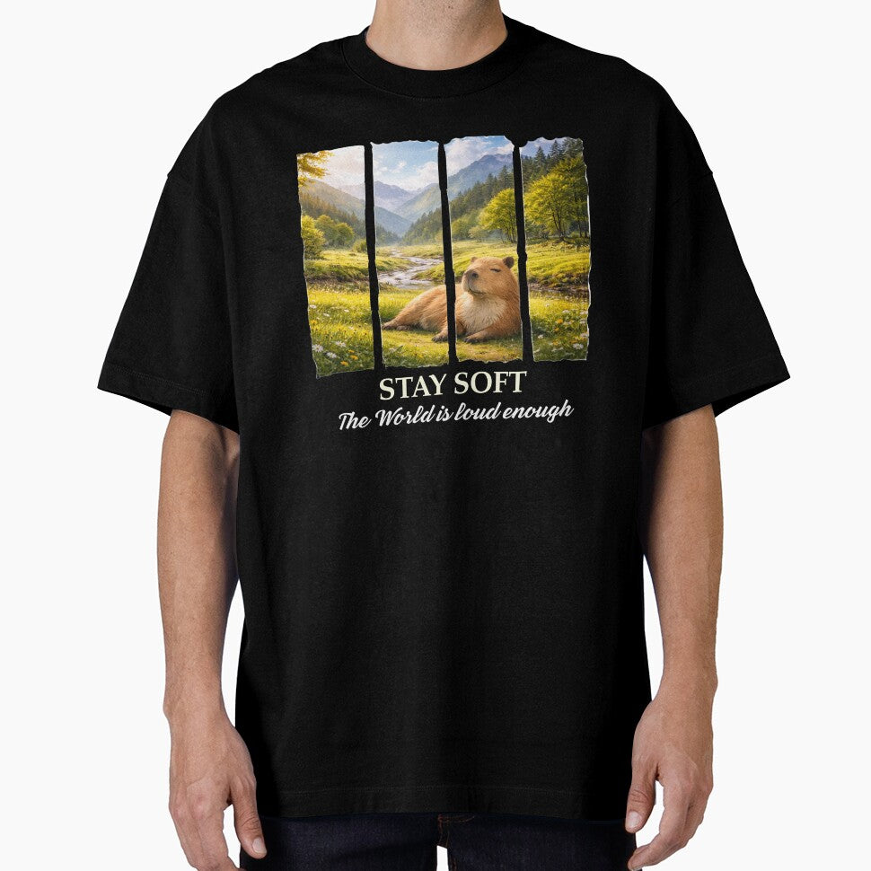 Stay Soft Capybara Aesthetic Calm Nature Mental Health T-Shirt by HOUSE OF TIST