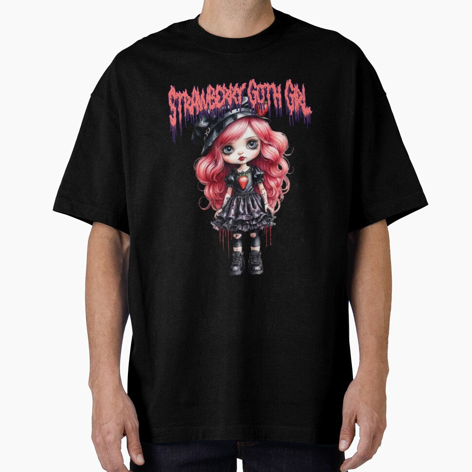 Strawberry Goth Girl with Pink Hair in watercolor paint by EmeraldCauldren
