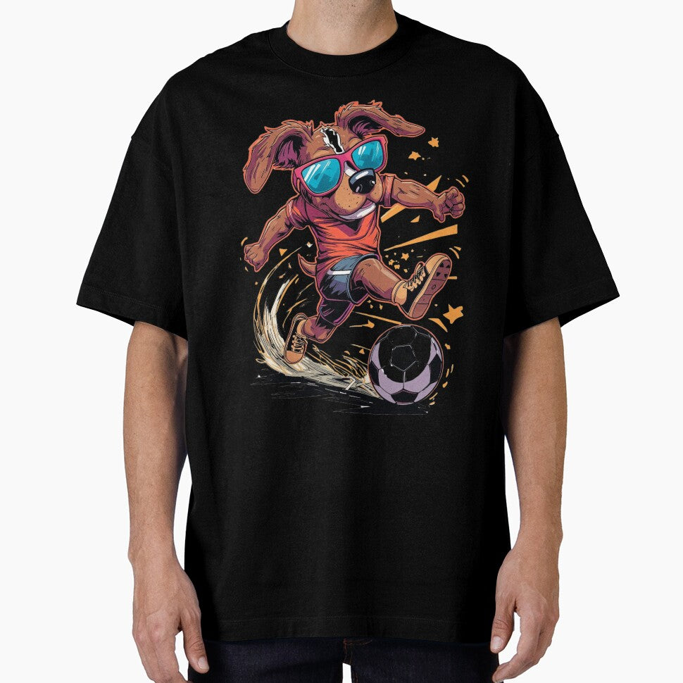 Cool Sporty Dog Playing Soccer Funny Cartoon T-Shirt & Sticker by Bada-stickers