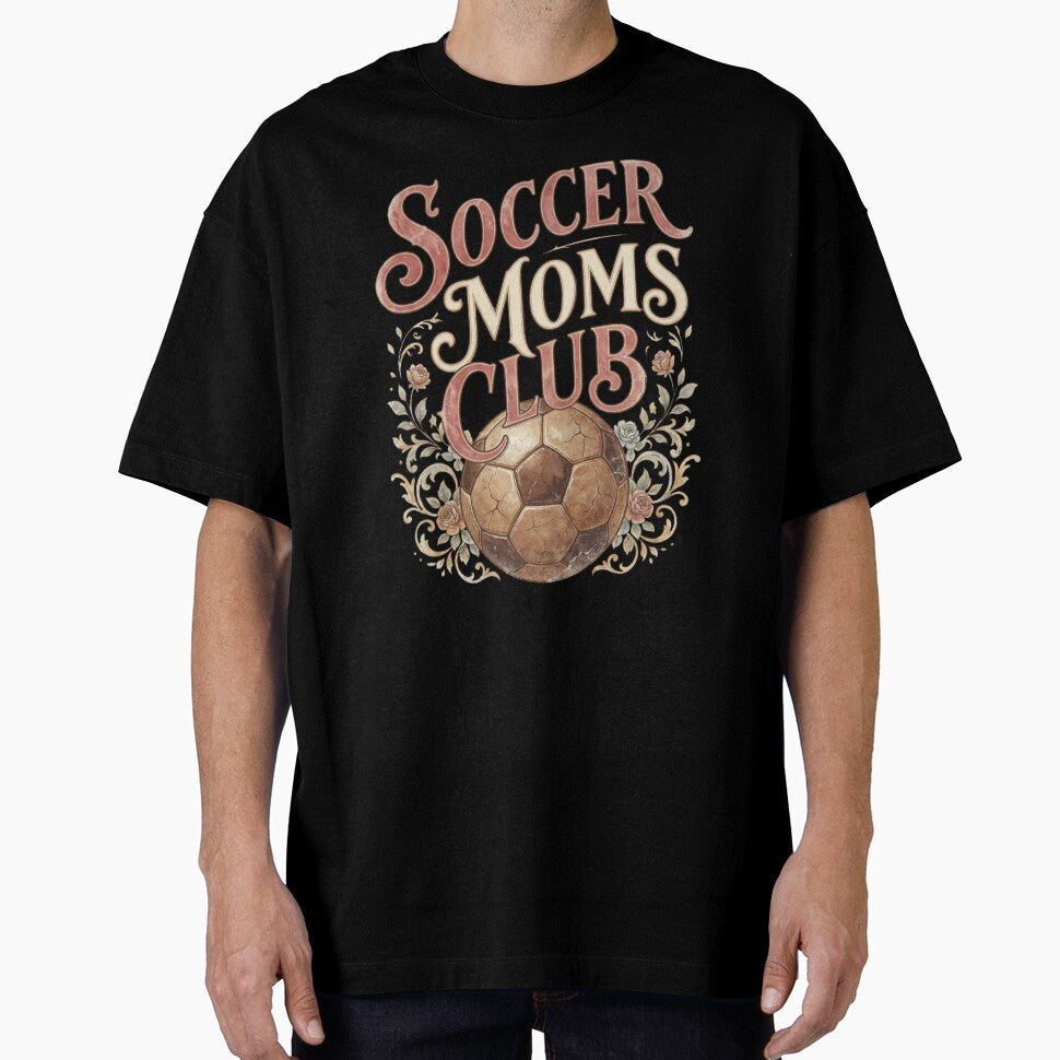 Soccer Moms Club Vintage Floral Design | Trendy Neutral Sports Mom Shirt by Anastasiia Yurevych