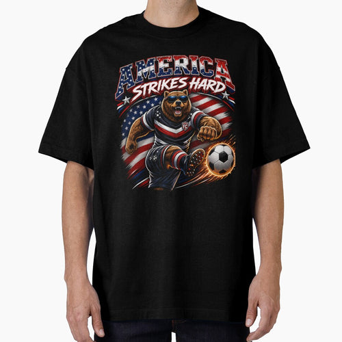 America Strikes Hard Soccer Bear Shirt | Patriotic Sports Mascot Design by Prime legend