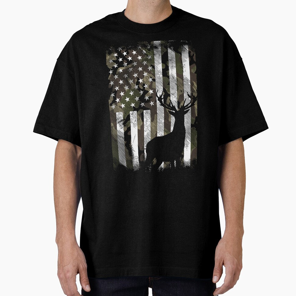 Camo US Flag Deer Elk Buck Camoflage Hunting Hunter Dad 	 Short Sleeve by maxieleratac