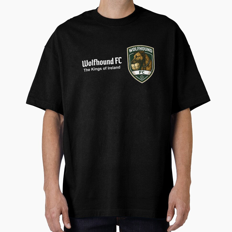 Wolfhound FC - Kings of Ireland - Irish Wolfhound with soccer ball in mouth - white font by Irish Wolfhound Central