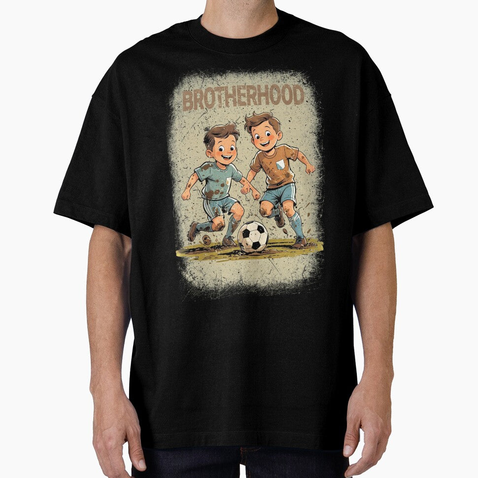 Brotherhood – Muddy Kids Playing Soccer Vintage Illustration by p-frosty-design