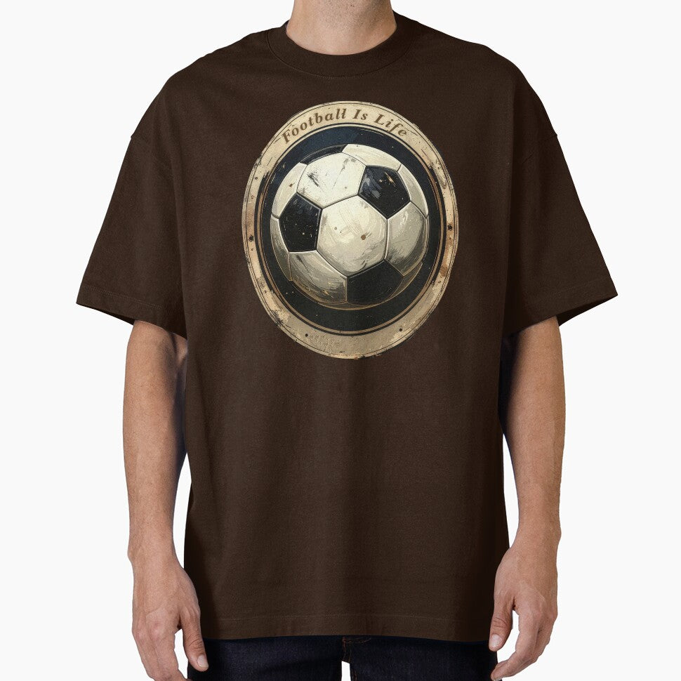 Football is life vintage soccer ball emblem distressed aged badge retro football crest sports art by icemanphotos