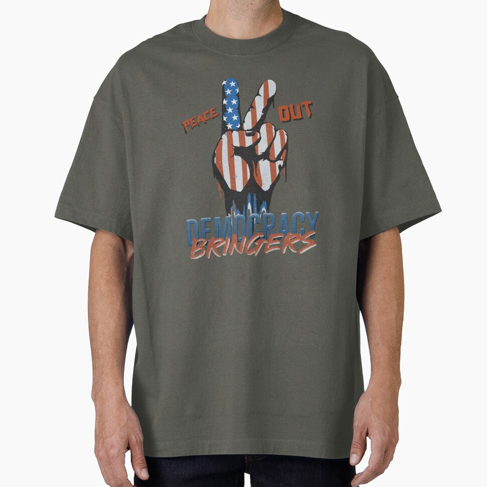 peace out! democracy bringers - american flag in victory hand sign graffiti graphic artwork by hayrpictures