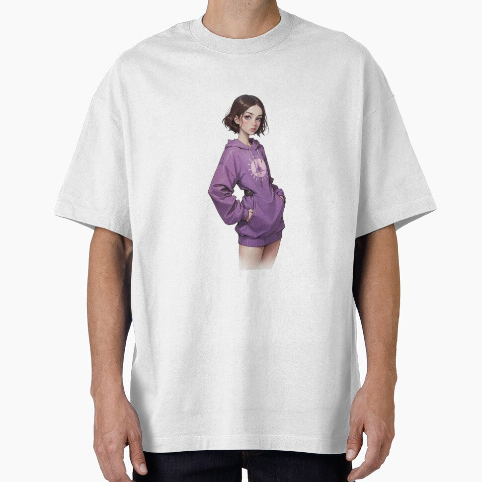 Aesthetic Purple Hoodie Girl Digital Art Sticker - Cute Anime Character Illustration by TheRosyCanvas