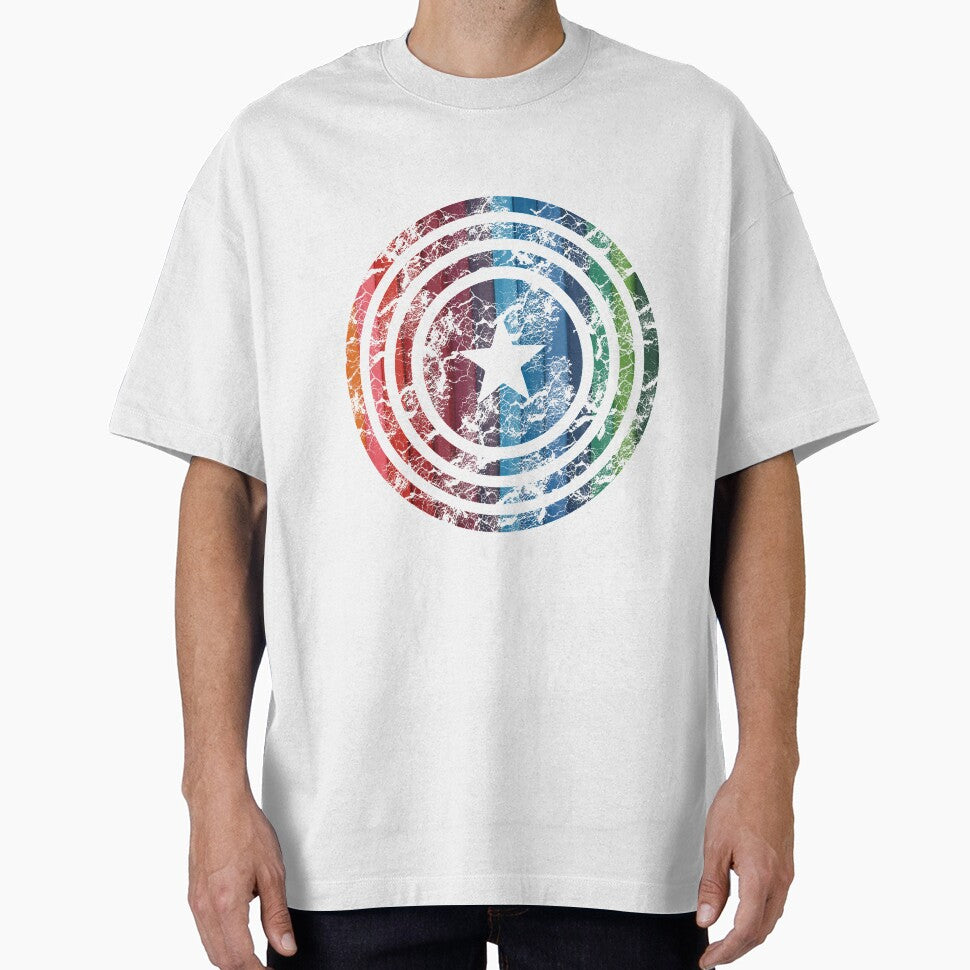 USA Star Shield T-Shirt | Rainbow Color Design Tee by AllStarMerch