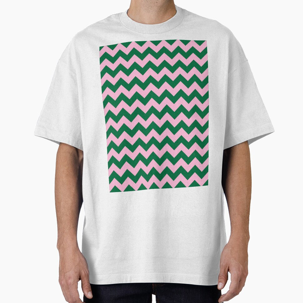 Cotton Candy Pink and Cadmium Green Horizontal Zigzags by ColorsPatterns
