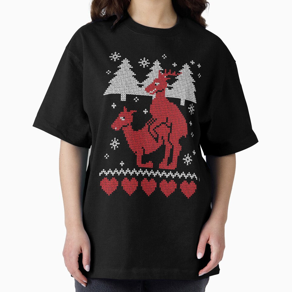 Ugly Christmas Reindeer Crew Neck Xmas Tee Funny by PhilzaMerch