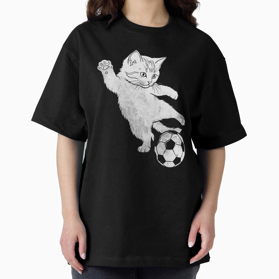 Funny Soccer Cat Kicking Minimalist Line Art Cat Playing Football by BernoNickel