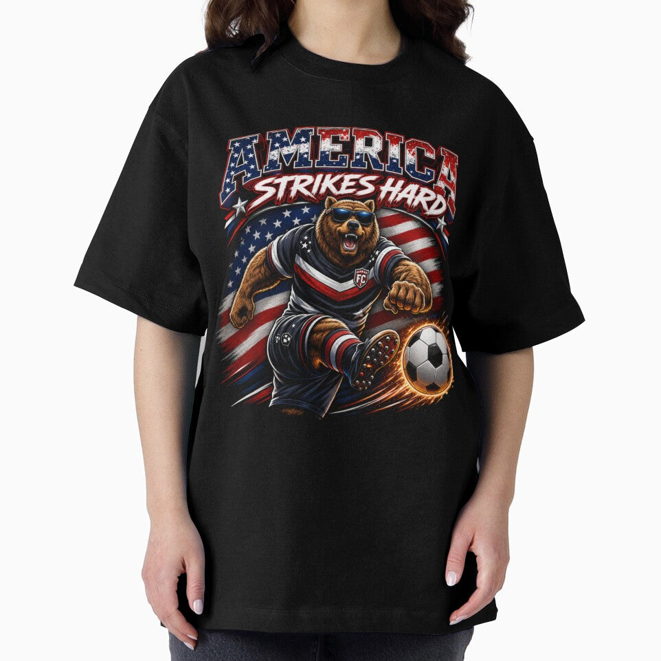 America Strikes Hard Soccer Bear Shirt | Patriotic Sports Mascot Design by Prime legend