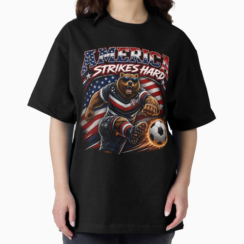 America Strikes Hard Soccer Bear Shirt | Patriotic Sports Mascot Design by Prime legend