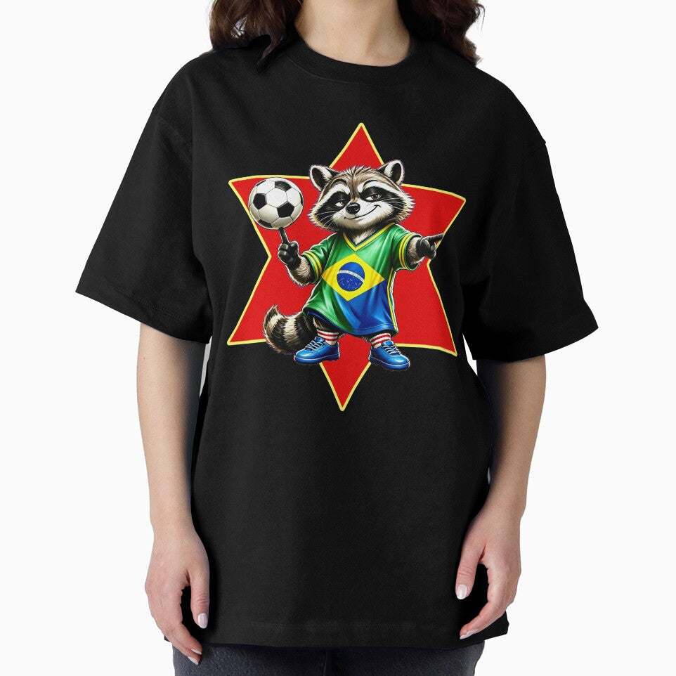 Confident Soccer Trash Panda Raccoon Street Football Mascot Art by DreamyTupelo