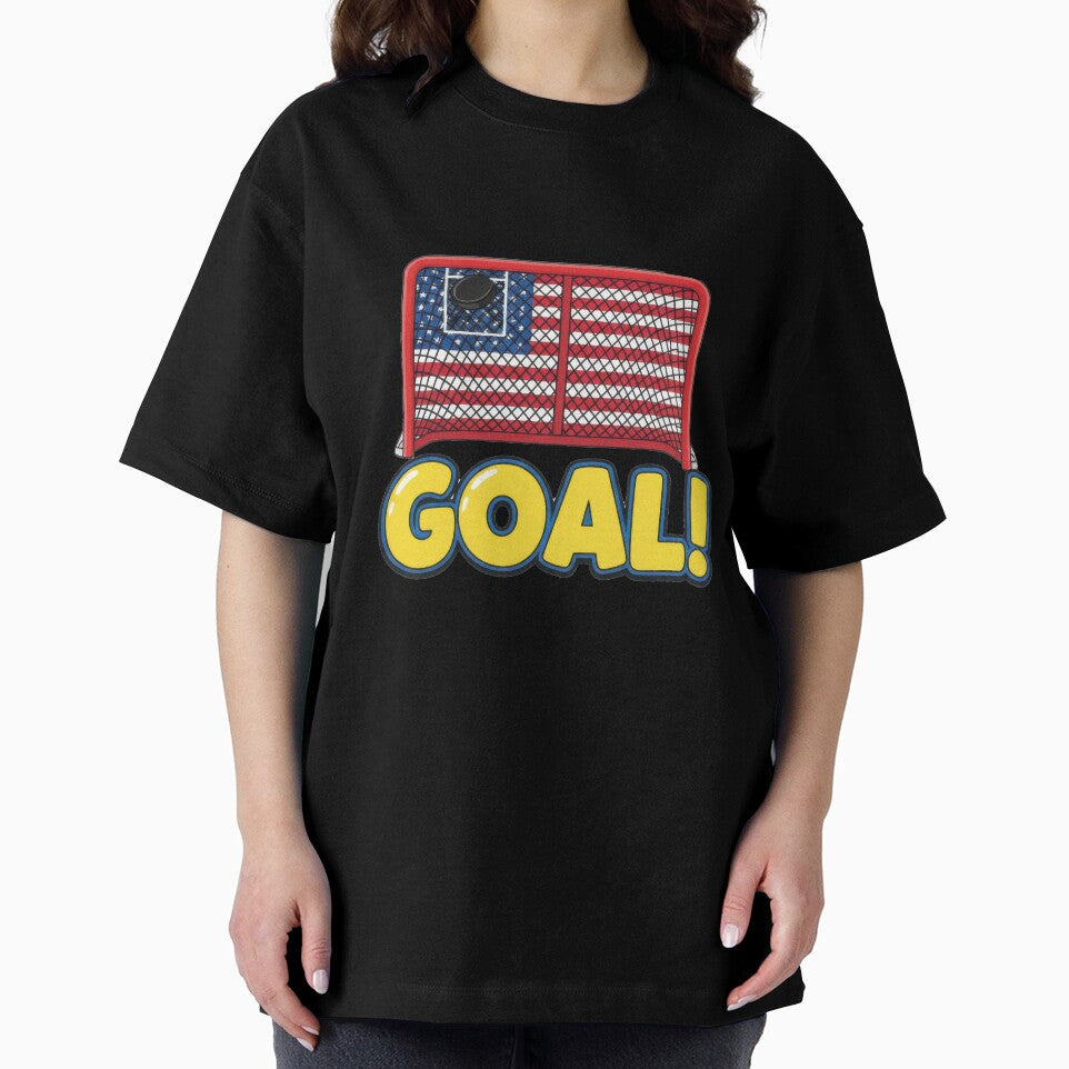 Exciting hockey goal, complete with puck in American flag net by Jdee23