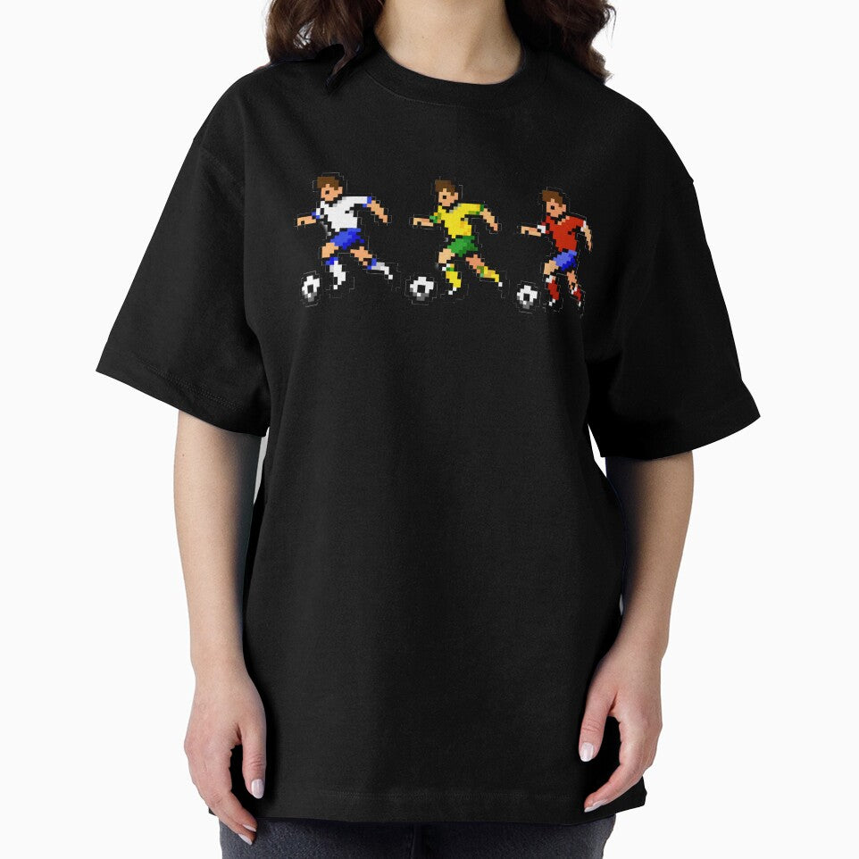Pixel Soccer Players Dribbling Trio – Retro 8-Bit Football Players by Is It Soccer Or Football