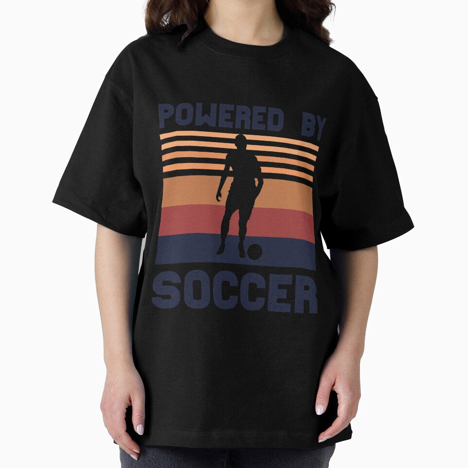 Powered by Soccer Vintage Retro Sunset Football by MimsTees