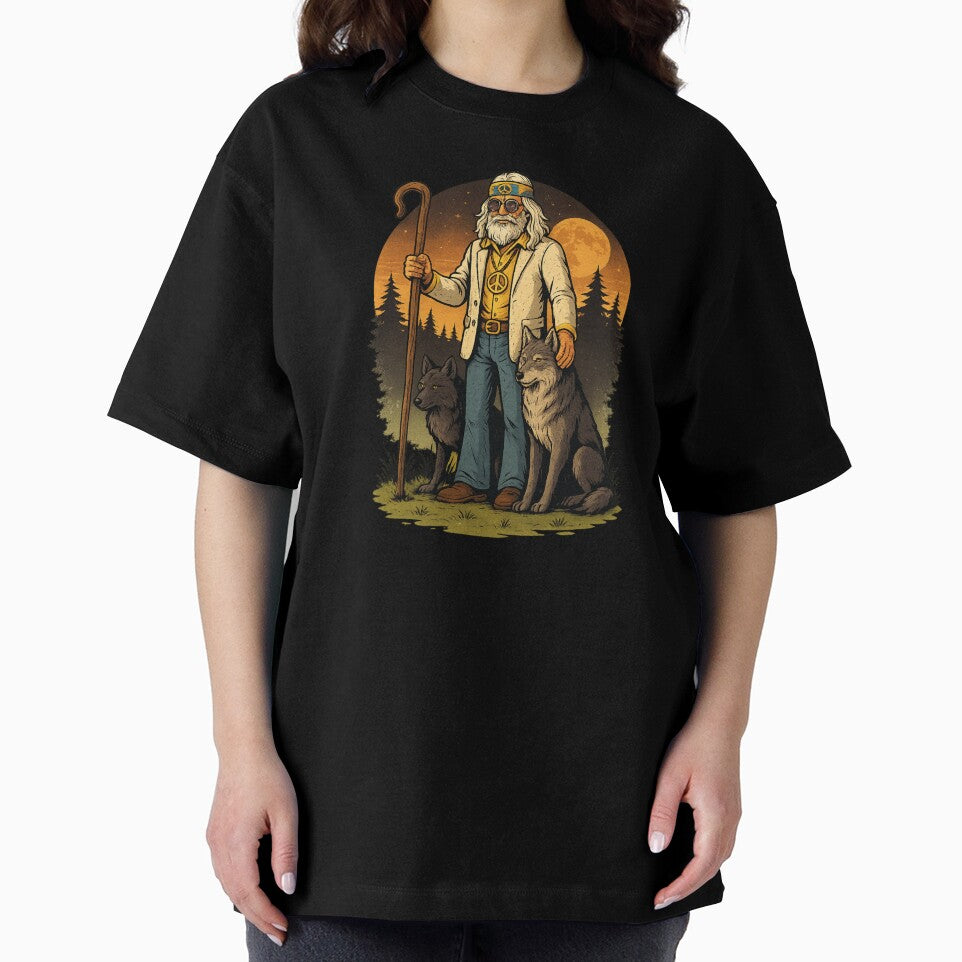 Elderly White Hippie Wolf Shepherd – Mystical Funny Retro Design by Lunaria Arts