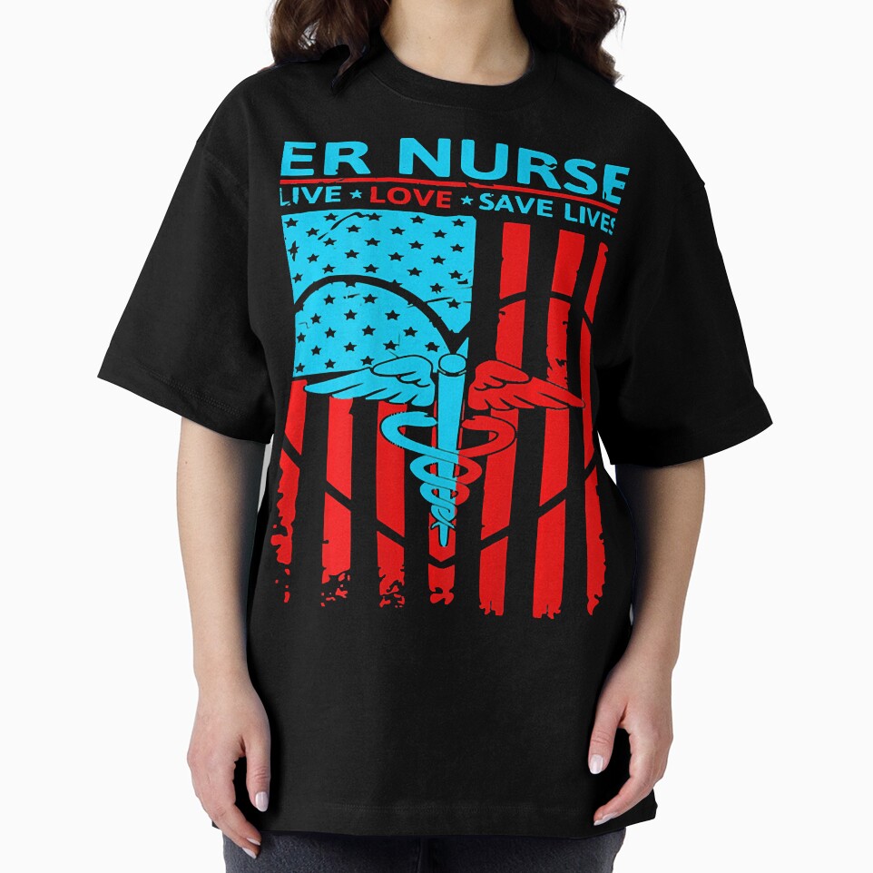 ER Nurse Distressed American Flag Short Sleeve by Jennife3043113